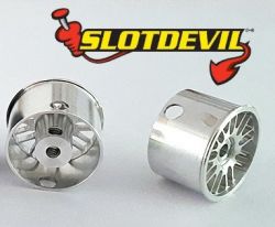 Slotdevil 1/32, Alu-Flachfelge Ø16 x 11mm, m. Reifen, 2 Stk.